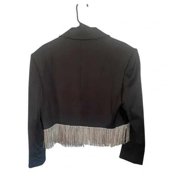 NWT Alice and Olivia Crystal Fringe Cropped Blazer - Picture 3 of 12